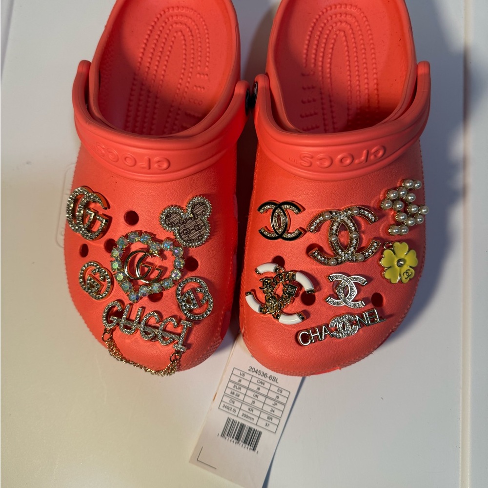 CROCS Slippers in Coral with Fun Charms